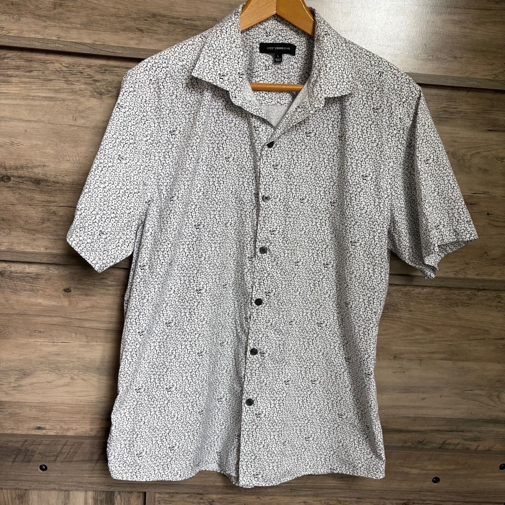 WESTZEROONE L Black White Panda Polar Bear Print Casual Button Down Shirt